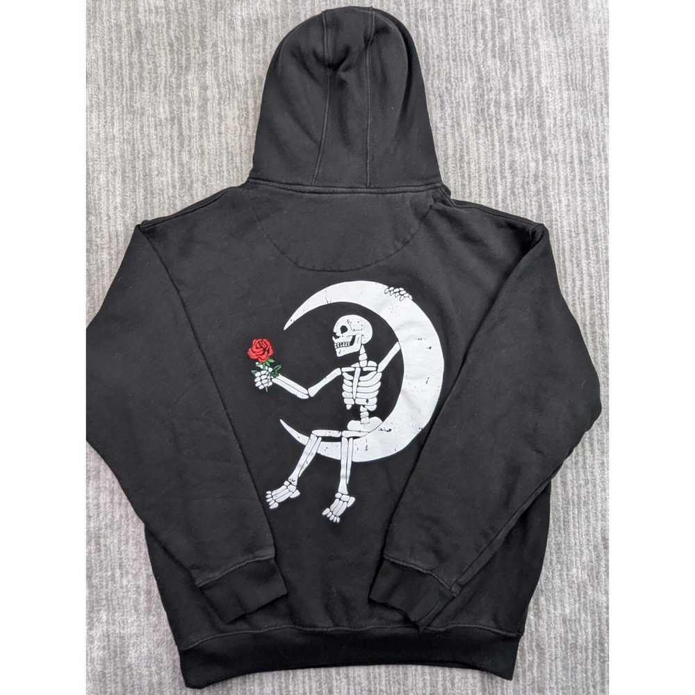 Yours Truly To The Moon Black Hoodie Skeleton Rose Grunge Skater Mens XL